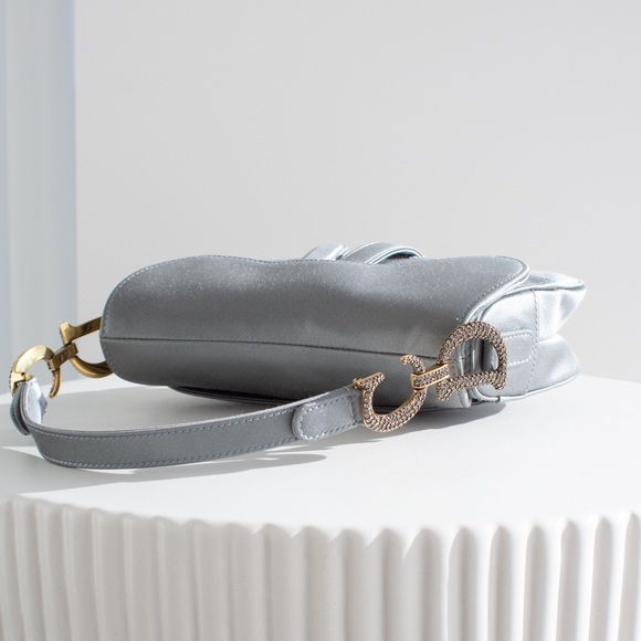 Dior Saddle 2019 Mini Satin Icy Blue Grey Crystal Embellished Bag - Picture 7 of 17